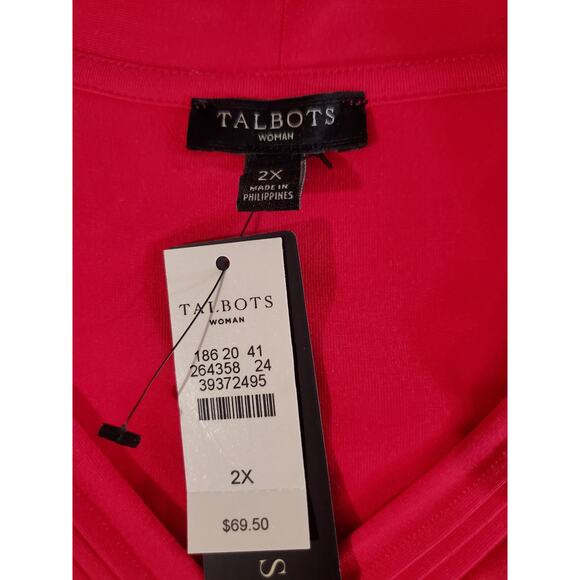 Talbots NWT Womens Pleated V-Neck 3/4 Sleeve Top Plus Size 2X Hot Pink Stretch - Picture 6 of 9